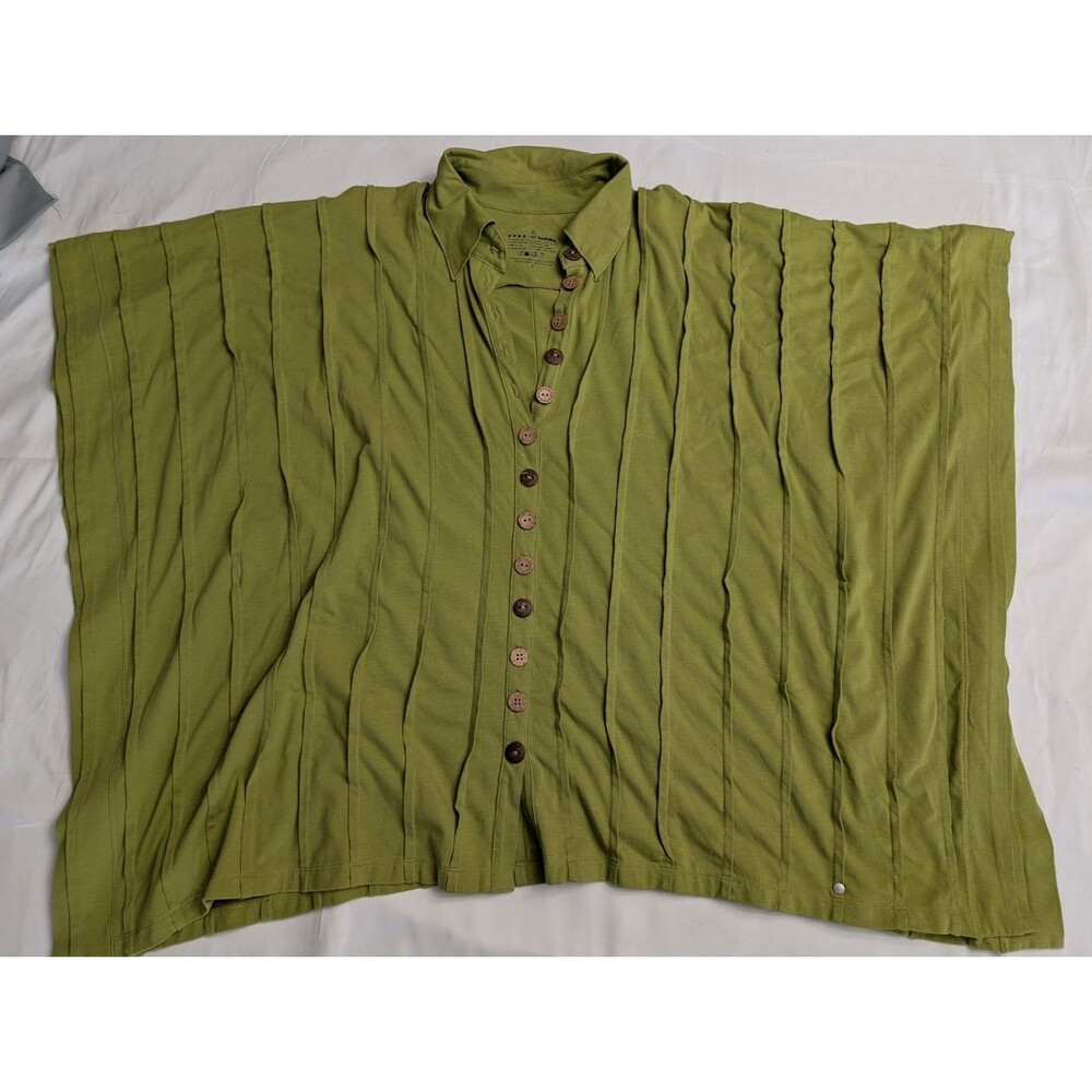 Neon Buddha Women's Green Ribbed Button-Up Top Size M Comfy Casual